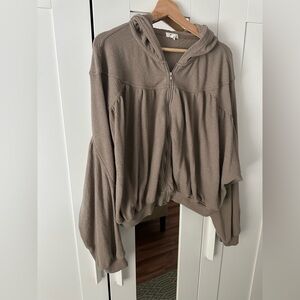 Aerie Soft Life Full Zip Cropped Sweatshirt - Tan